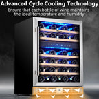 Kalamera 24 Inch Dual Zone Built-in or Freestanding Wine Cooler, 46 Bottle Refrigerator with Stainless Steel Reversible Glass Door, for Home, Kitchen or Office