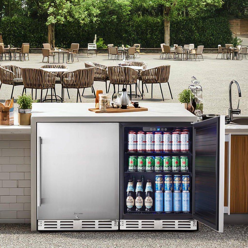 24 Inch Single Zone Built-in or Freestanding Beverage Cooler, 150 Cans, for Kitchen & Bar