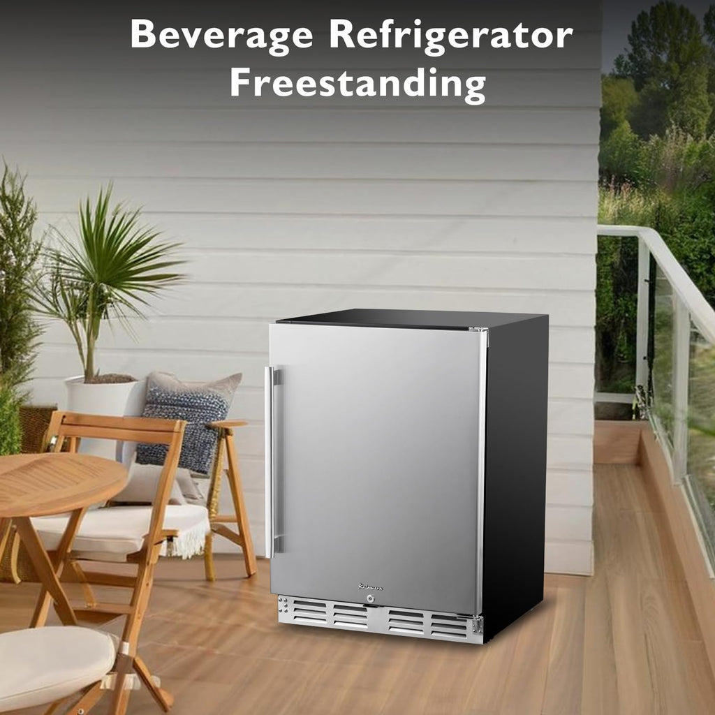 24 Inch Single Zone Built-in or Freestanding Beverage Cooler, 150 Cans, for Kitchen & Bar