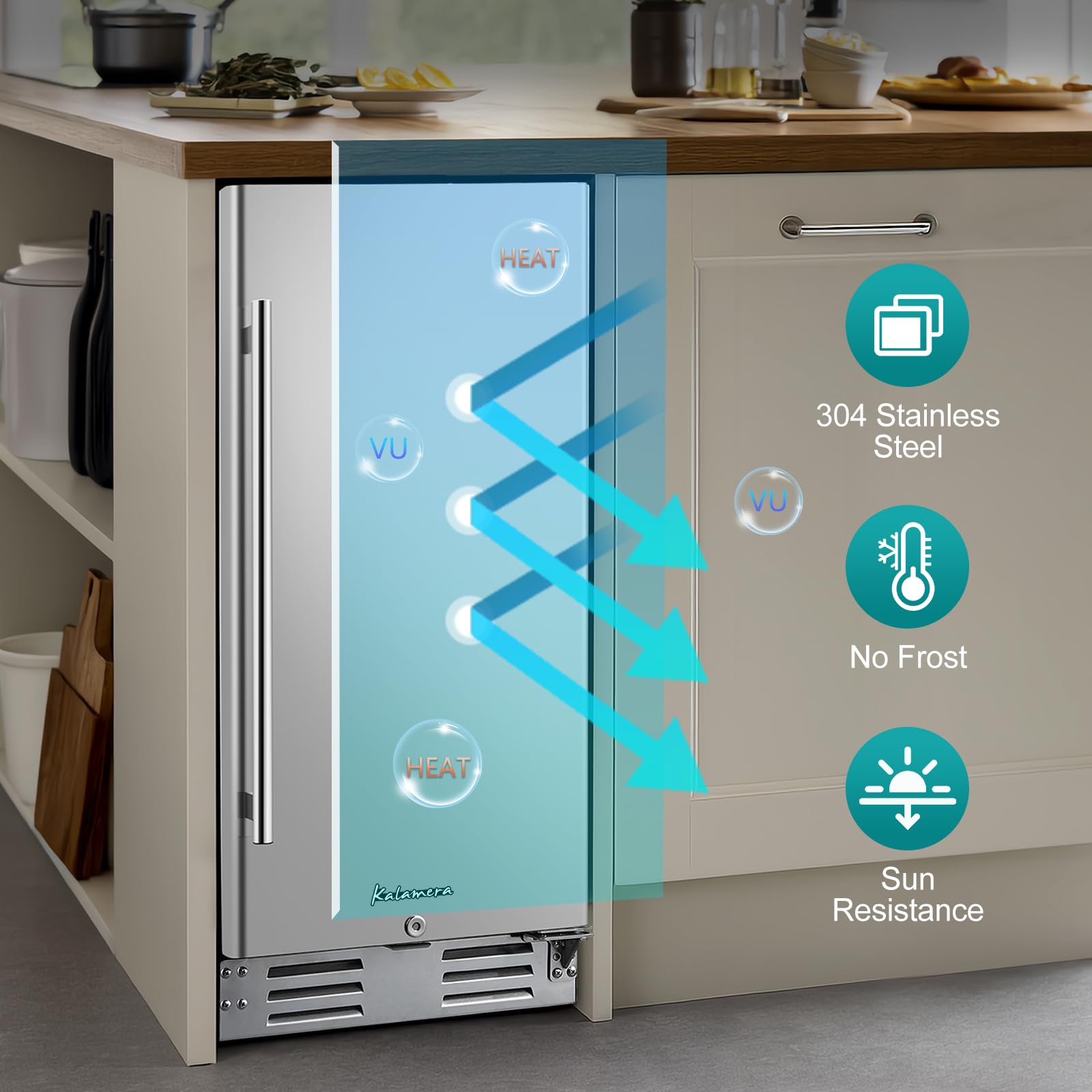 15 Inch Under Counter Beverage Refrigerator, Stainless Steel Door, 104 Cans, 32-41°F