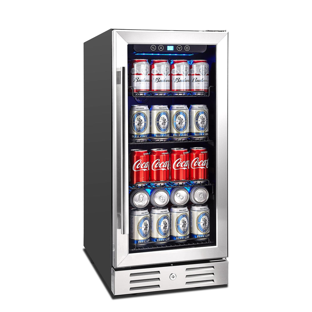 15 Inch Single Zone Built-in or Freestanding Beverage Cooler, 96 Cans, for Kitchen & Bar