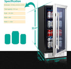 15 Inch Single Zone Built-in or Freestanding Beverage Cooler, 96 Cans, for Kitchen & Bar
