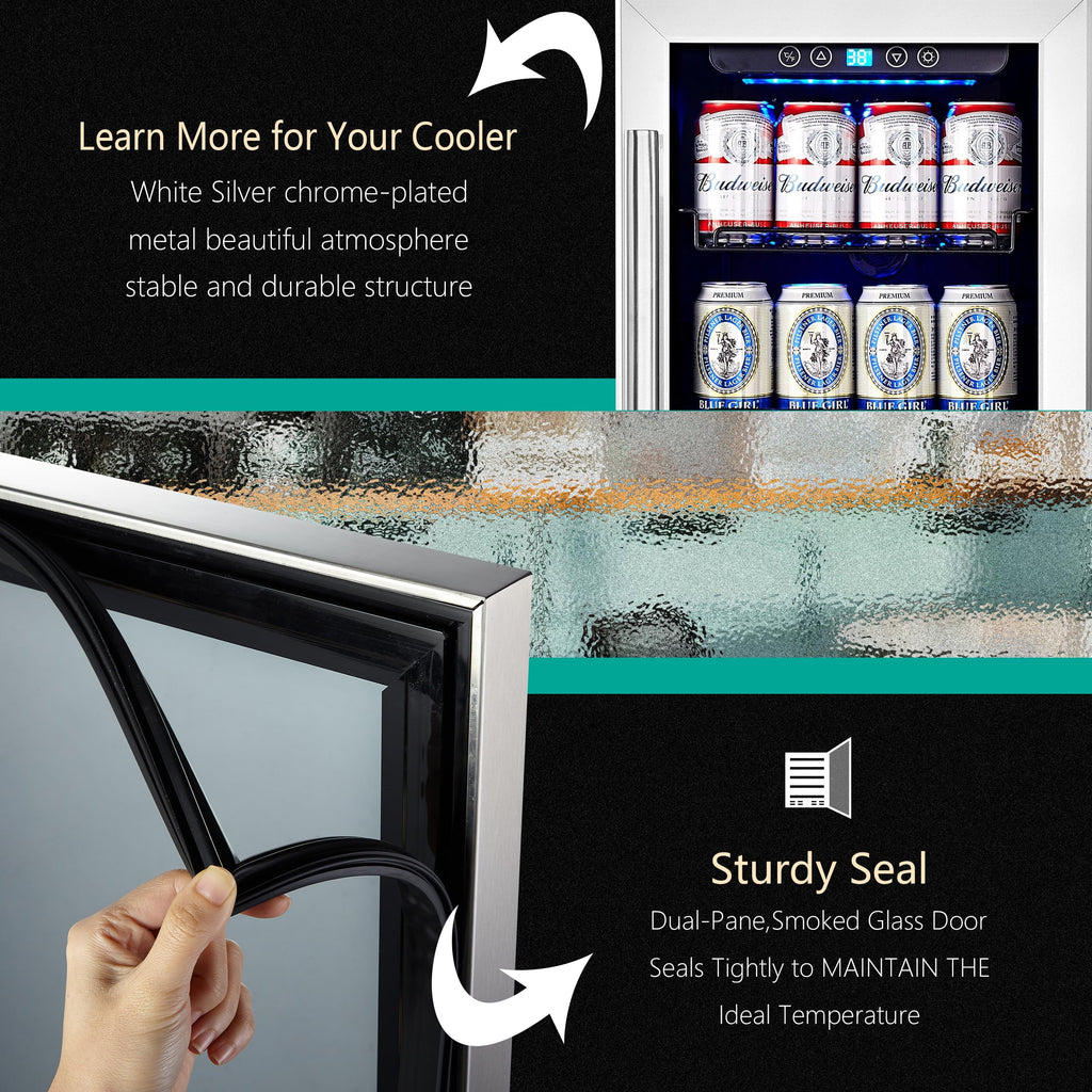15 Inch Single Zone Built-in or Freestanding Beverage Cooler, 96 Cans, for Kitchen & Bar