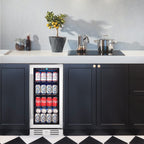 15 Inch Single Zone Built-in or Freestanding Beverage Cooler, 96 Cans, for Kitchen & Bar