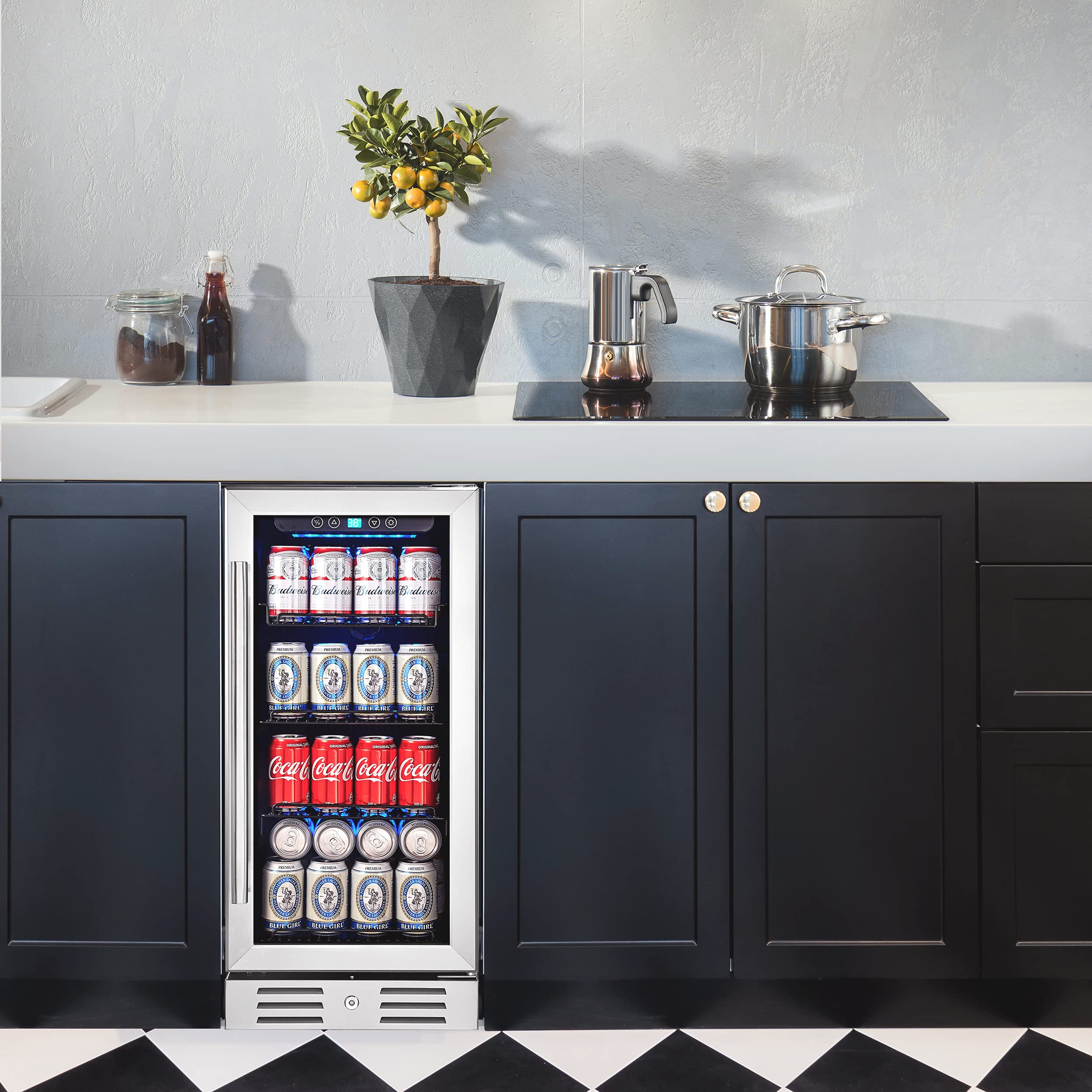 15 Inch Single Zone Built-in or Freestanding Beverage Cooler, 96 Cans, for Kitchen & Bar