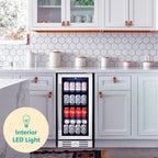 15 Inch Single Zone Built-in or Freestanding Beverage Cooler, 96 Cans, for Kitchen & Bar