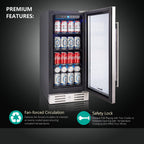 15 Inch Single Zone Built-in or Freestanding Beverage Cooler, 96 Cans, for Kitchen & Bar