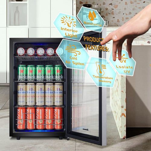 17 Inch Single Zone Freestanding Beverage Cooler, 108 Can Kitchen Bar Drink Fridge