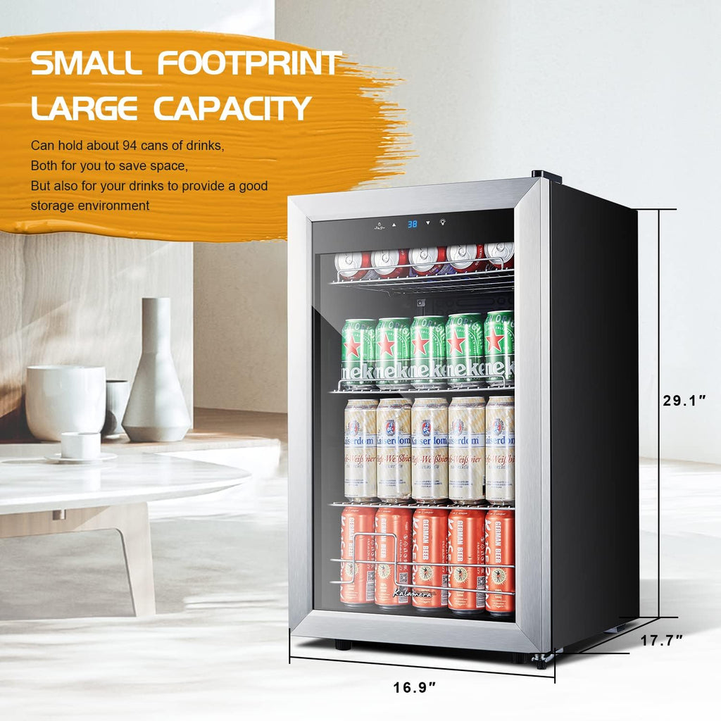 17 Inch Single Zone Freestanding Beverage Cooler, 108 Can Kitchen Bar Drink Fridge