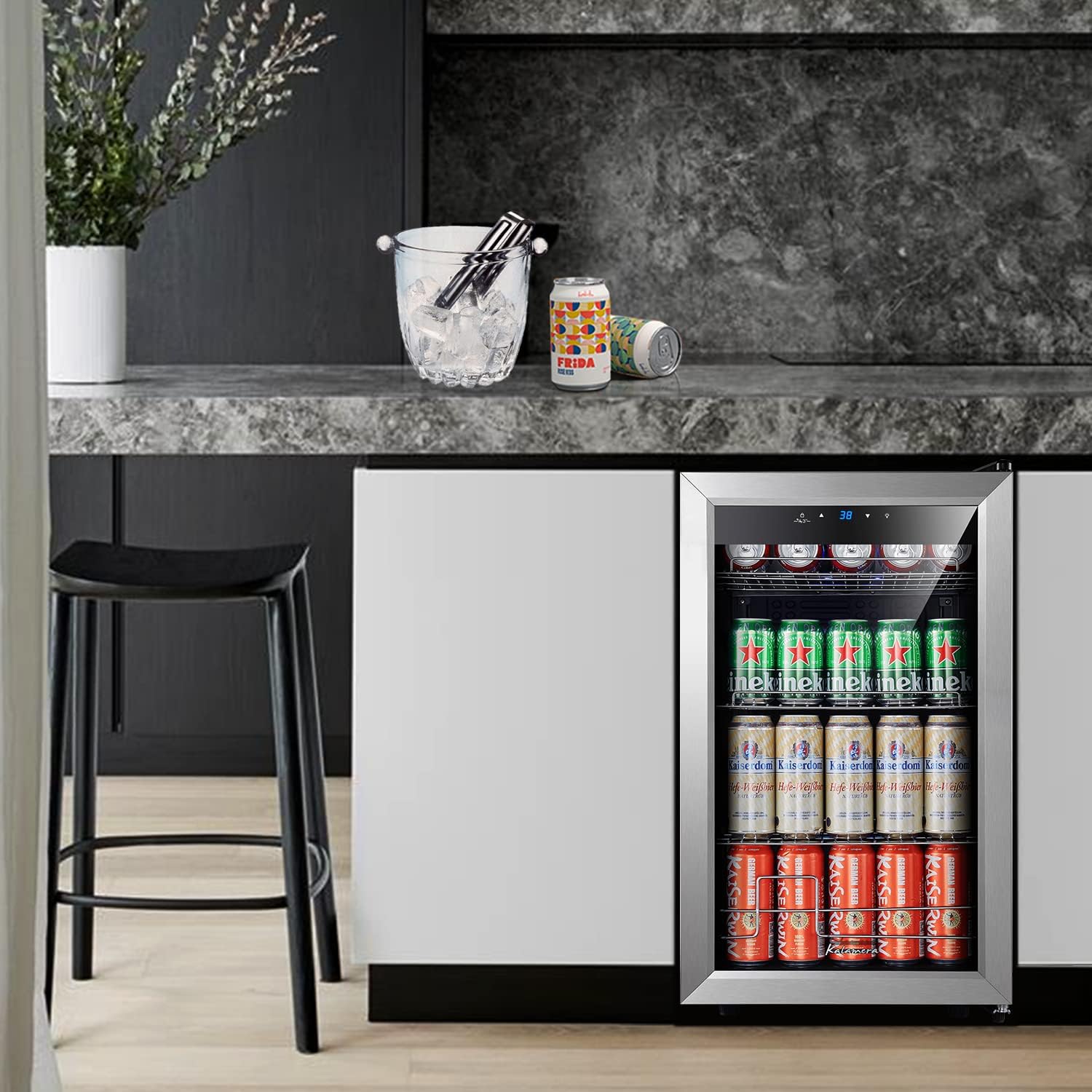 17 Inch Single Zone Freestanding Beverage Cooler, 108 Can Kitchen Bar Drink Fridge