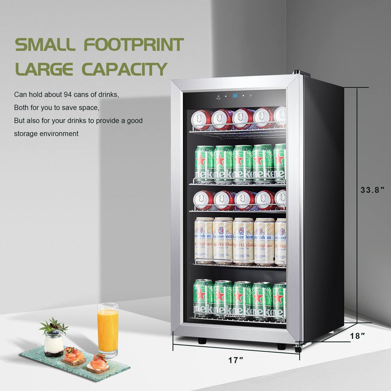 17 Inch Single Zone Freestanding Beverage Cooler, 120 Cans, for Kitchen & Bar