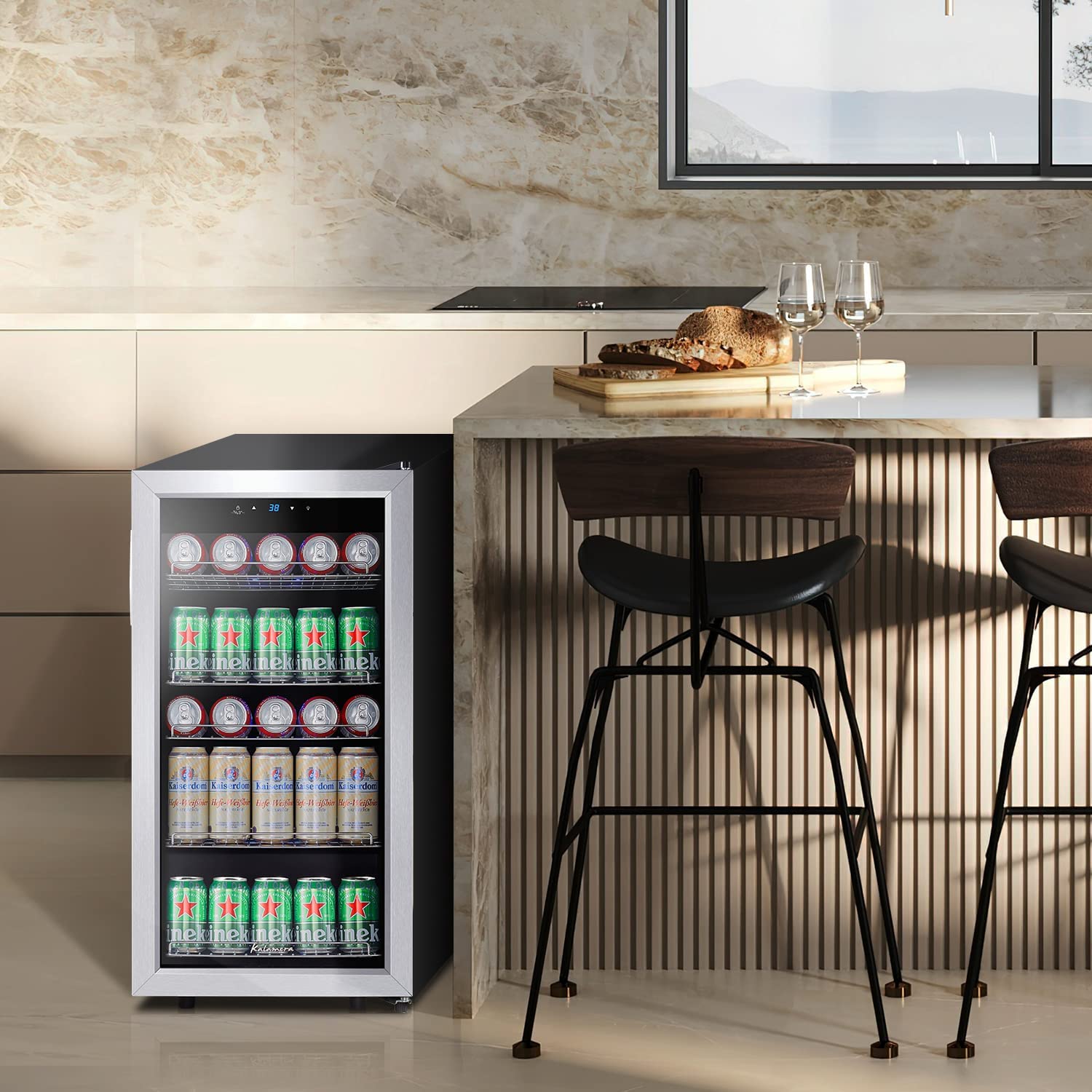 17 Inch Single Zone Freestanding Beverage Cooler, 120 Cans, for Kitchen & Bar