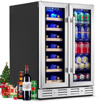 24 Inch Dual Zone Built-in Wine and Beverage Cooler, 21 Bottle 75 Can Refrigerator