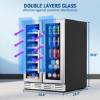 24 Inch Dual Zone Built-in Wine and Beverage Cooler, 21 Bottle 75 Can Refrigerator