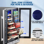 24 Inch Dual Zone Built-in Wine and Beverage Cooler, 21 Bottle 75 Can Refrigerator
