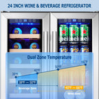 24 Inch Dual Zone Built-in Wine and Beverage Cooler, 21 Bottle 75 Can Refrigerator