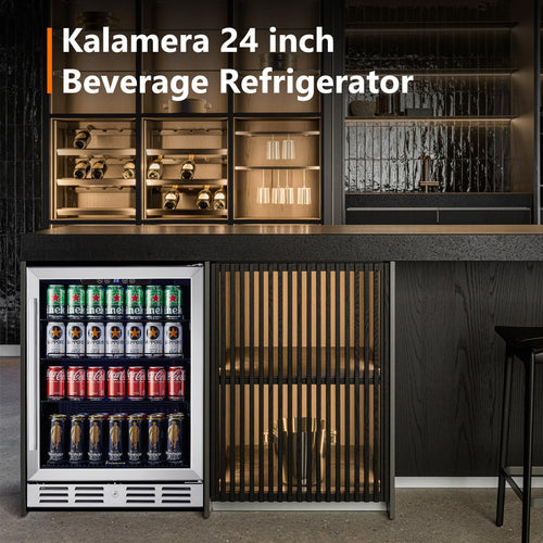 24 Inch Single Zone Built-in Beverage Cooler, 164 Can Under Counter Drink Fridge