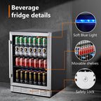 24 Inch Single Zone Built-in Beverage Cooler, 164 Can Under Counter Drink Fridge