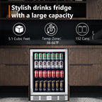 24 Inch Single Zone Built-in Beverage Cooler, 164 Can Under Counter Drink Fridge