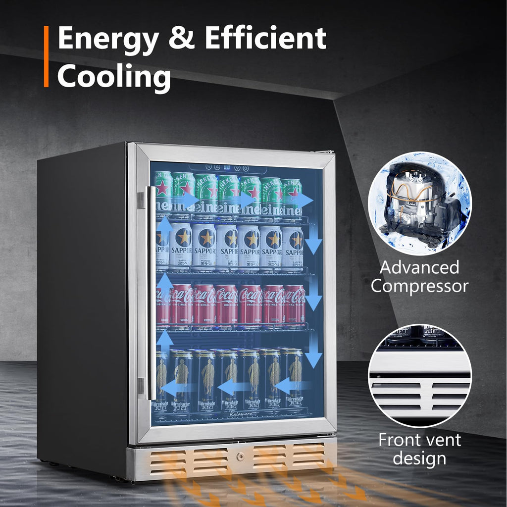 24 Inch Single Zone Built-in Beverage Cooler, 164 Can Under Counter Drink Fridge