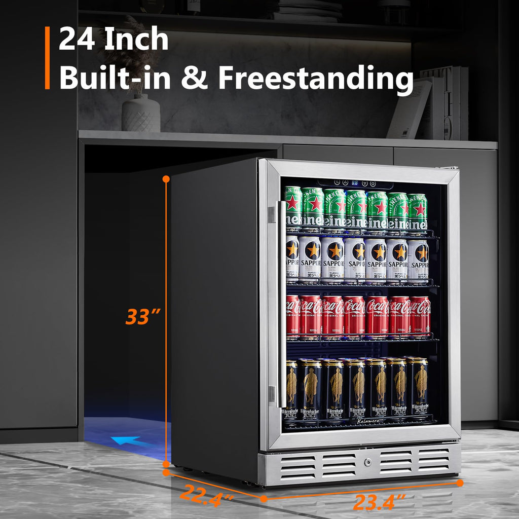 24 Inch Single Zone Built-in Beverage Cooler, 164 Can Under Counter Drink Fridge