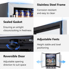 24 Inch Built-in or Freestanding Beverage and Wine Cooler, 120 Can & 16 Bottle Fridge