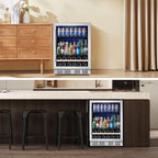 24 Inch Built-in or Freestanding Beverage and Wine Cooler, 120 Can & 16 Bottle Fridge