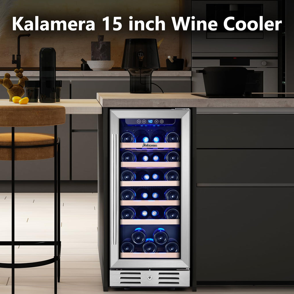 15 Inch Single Zone Built-in or Freestanding Wine Cooler, 30 Bottles, for Kitchen & Bar
