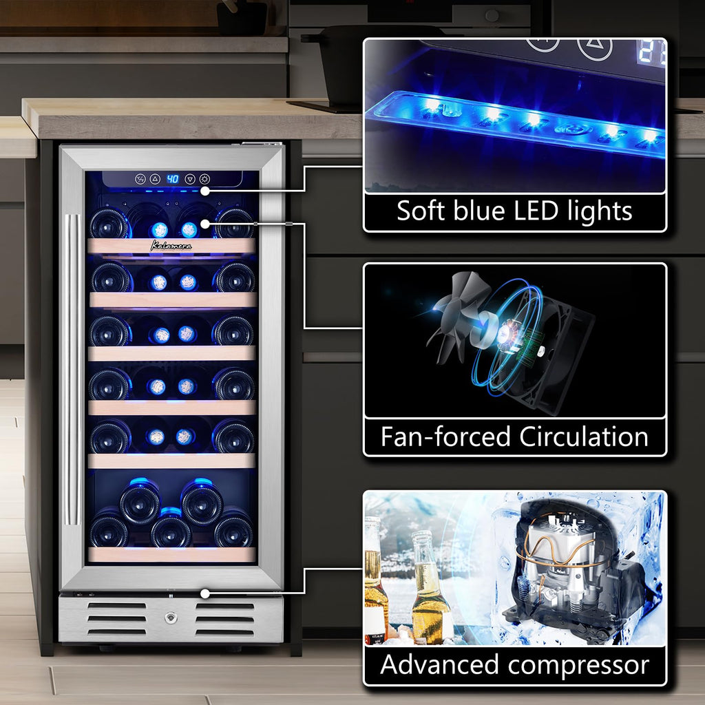 15 Inch Single Zone Built-in or Freestanding Wine Cooler, 30 Bottles, for Kitchen & Bar
