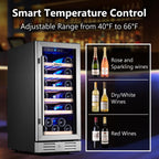 15 Inch Single Zone Built-in or Freestanding Wine Cooler, 30 Bottles, for Kitchen & Bar