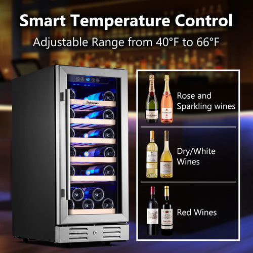 Kalamera 15 Inch Wine Cooler Refrigerator - 30 Bottle Under Counter Mini Fridge with Double-Layer Tempered Glass Door and Temperature Memory Function Built-in or Freestanding