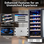15 Inch Single Zone Built-in or Freestanding Wine Cooler, 30 Bottles, for Kitchen & Bar