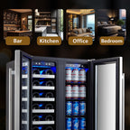 24 Inch Dual Zone Built-in or Freestanding Wine and Beverage Cooler, 20 Bottles & 78 Cans, for Kitchen & Bar