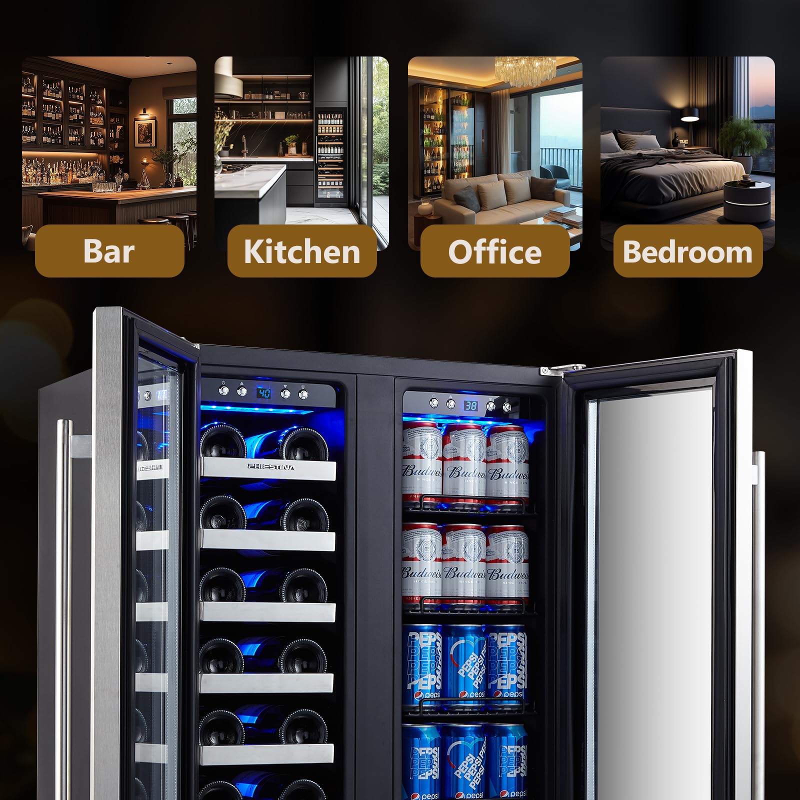 24 Inch Dual Zone Built-in or Freestanding Wine and Beverage Cooler, 20 Bottles & 78 Cans, for Kitchen & Bar