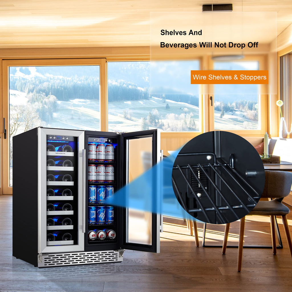 24 Inch Dual Zone Built-in or Freestanding Wine and Beverage Cooler, 20 Bottles & 78 Cans, for Kitchen & Bar