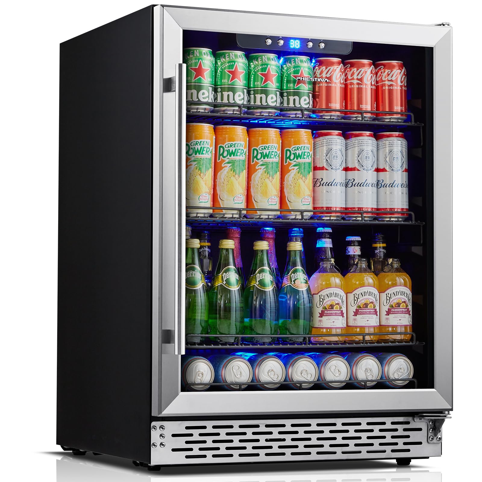 Kalamera Beverage Refrigerator 175 Cans Under Counter Beer Cooler 24 inch Quiet Built-in or Freestanding Beverage Fridge Glass Door Auto Defrost 5 Removable Shelves for Home Bar Office