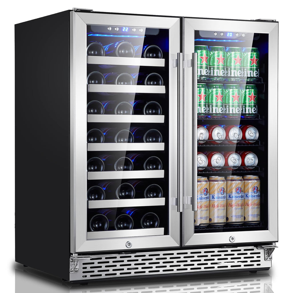 30 Inch Dual Zone Built-in or Freestanding Wine and Beverage Cooler, 33 Bottles & 100 Cans, for Kitchen & Bar