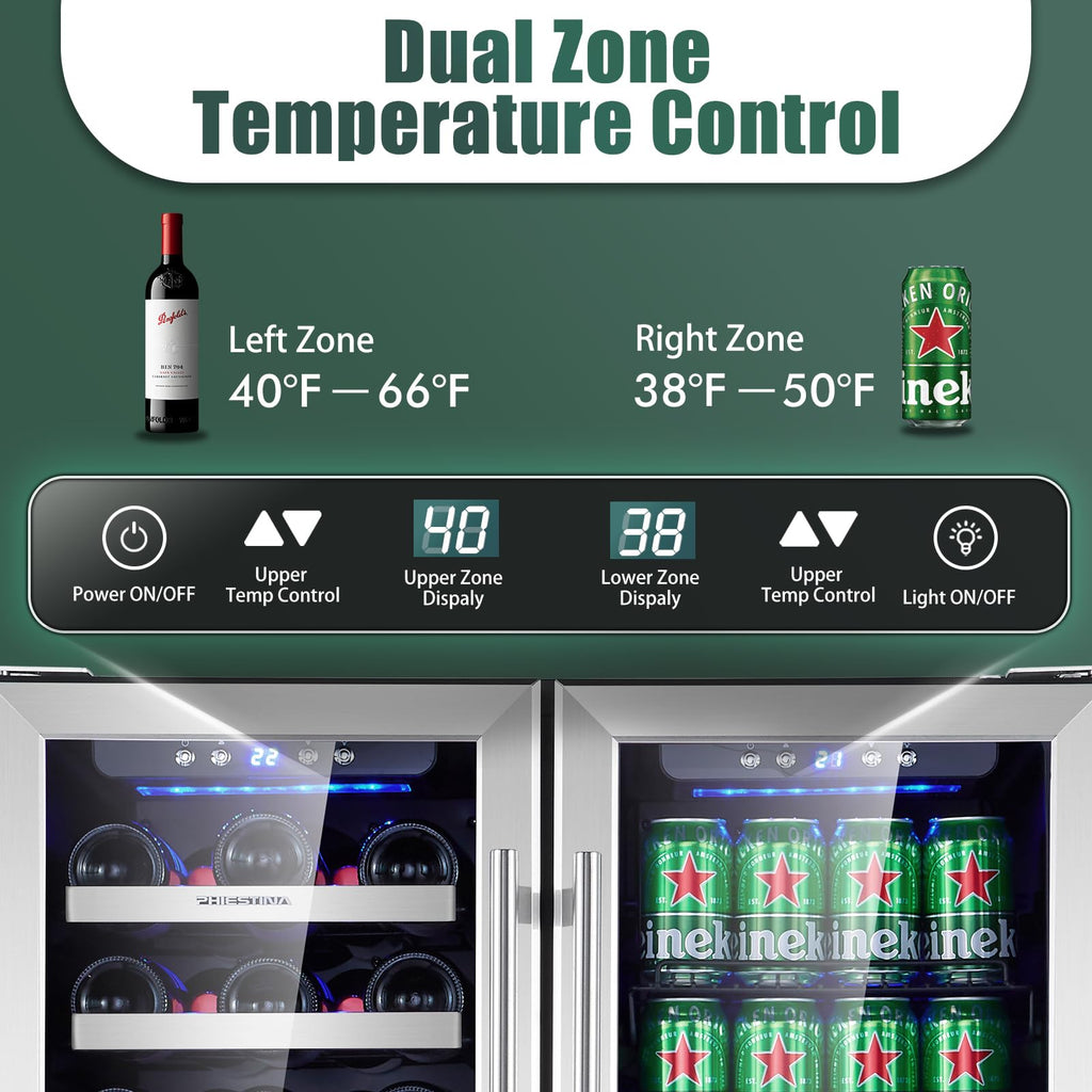 30 Inch Dual Zone Built-in or Freestanding Wine and Beverage Cooler, 33 Bottles & 100 Cans, for Kitchen & Bar