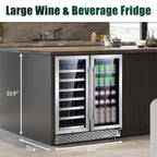 30 Inch Dual Zone Built-in or Freestanding Wine and Beverage Cooler, 33 Bottles & 100 Cans, for Kitchen & Bar