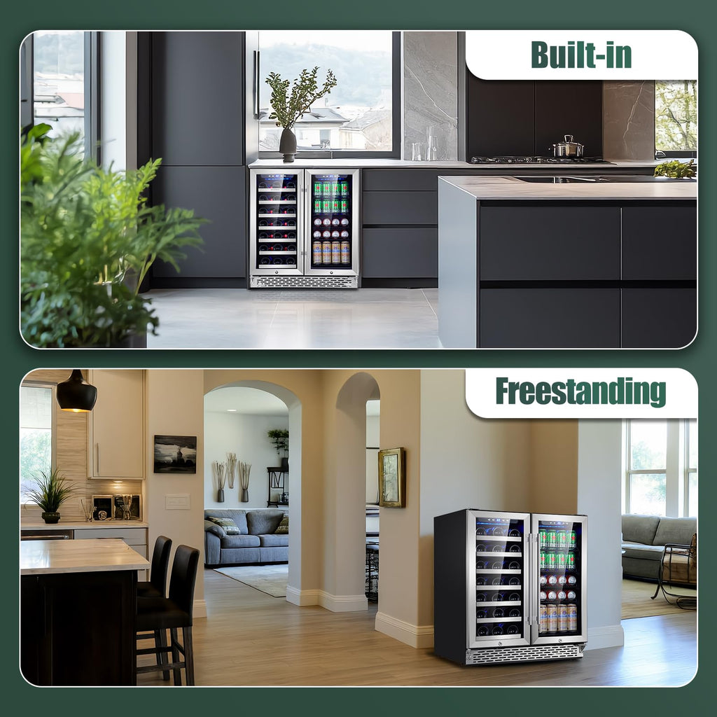 30 Inch Dual Zone Built-in or Freestanding Wine and Beverage Cooler, 33 Bottles & 100 Cans, for Kitchen & Bar