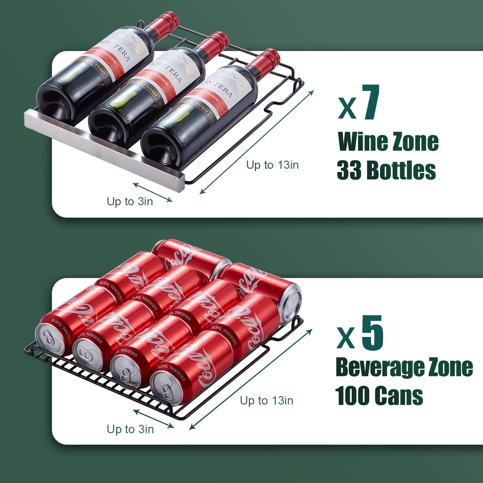 30 Inch Dual Zone Built-in or Freestanding Wine and Beverage Cooler, 33 Bottles & 100 Cans, for Kitchen & Bar
