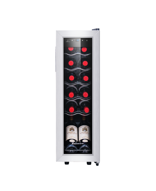 Kalamera 12 Bottle Wine Cooler 1.2 Cu.ft Free Standing 12 Bottle Wine Fridge with Glass Door with Concealed Handle