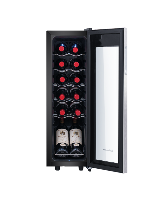 Kalamera 12 Bottle Wine Cooler 1.2 Cu.ft Free Standing 12 Bottle Wine Fridge with Glass Door with Concealed Handle