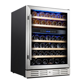 Afidano 24'' 4.9cu.ft 46 Bottle Dual Zone Built-in Wine Refrigerator with Stainless Steel Door