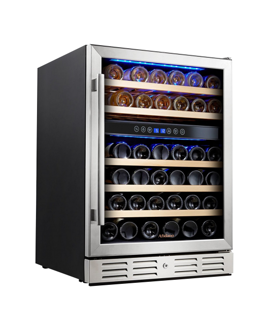 Afidano 24'' 4.9cu.ft 46 Bottle Dual Zone Built-in Wine Refrigerator with Stainless Steel Door