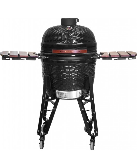 Kalamera 21” Ultimate Outdoor Ceramic Grill Kamado with Cart and Side-wings Black