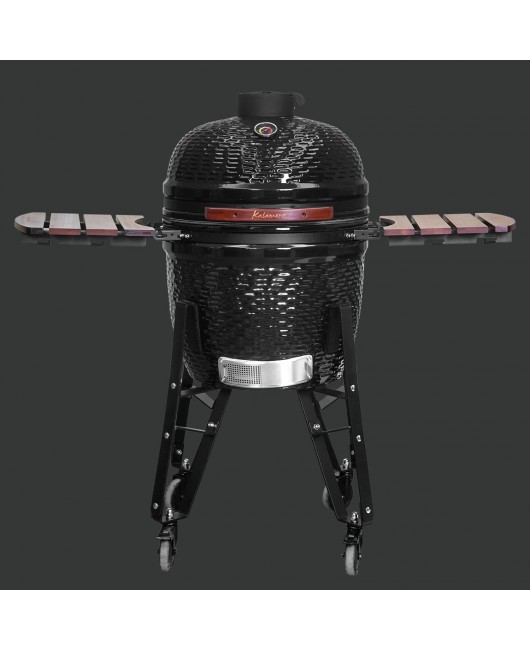 Kalamera 21” Ultimate Outdoor Ceramic Grill Kamado with Cart and Side-wings Black