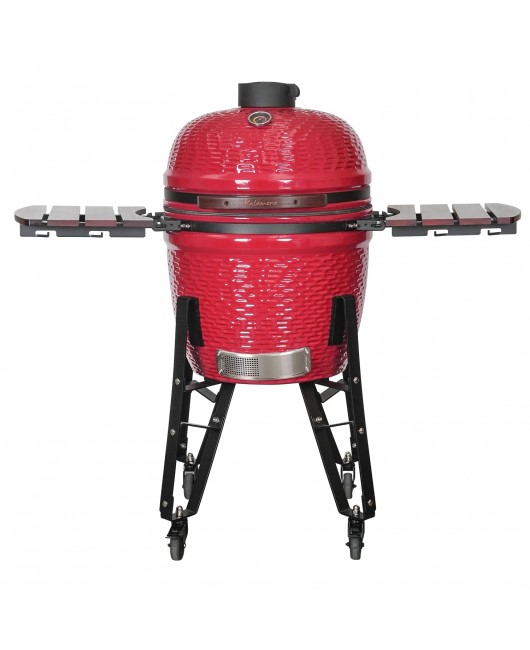 Kalamera 21” Ultimate Outdoor Ceramic Grill Kamado with Cart and Side-wings Red