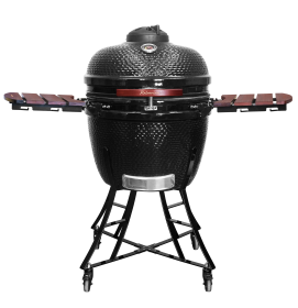 Kalamera 24” Ultimate Outdoor Ceramic Grill Kamado with Cart and Side-wings Black