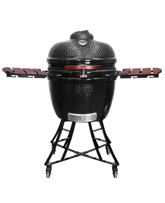 Kalamera 24” Ultimate Outdoor Ceramic Grill Kamado with Cart and Side-wings Black